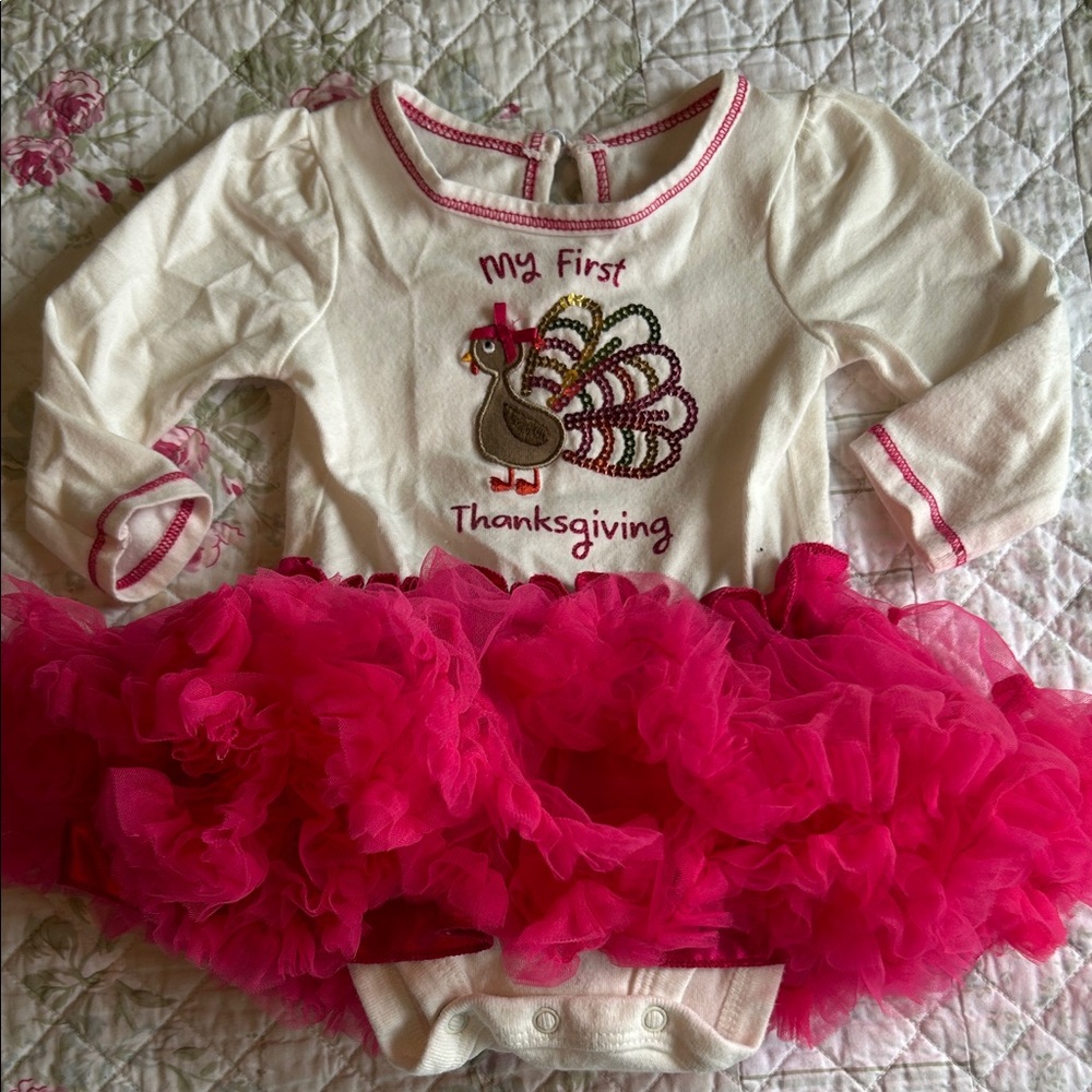 My First Thanksgiving Baby Outfit with Pink Tutu